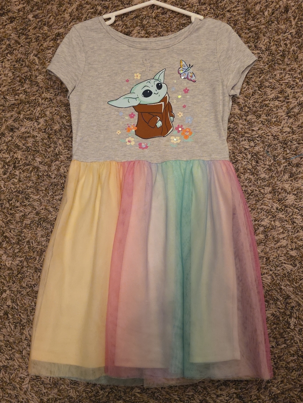 Star Wars Girls Gray Top with Pastel Rainbow Tulle Skirt, Size 6